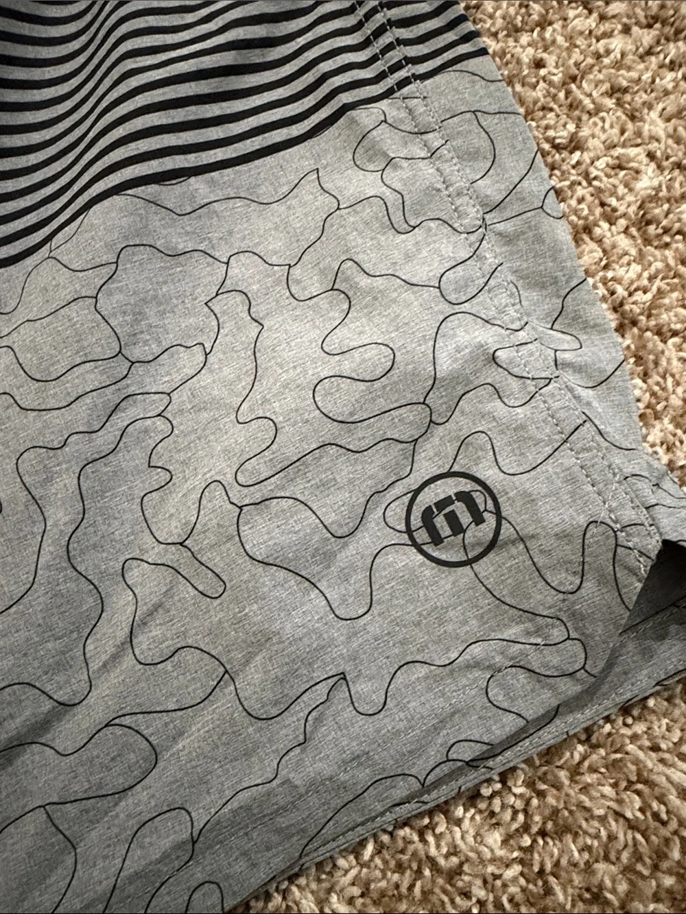 Travis Mathew Black and Gray Striped & Abstract Swim Board Shorts